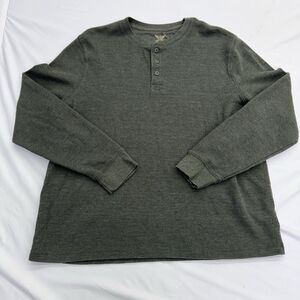 Faded Glory Mens Shirt XL Outdoor Casual Crew Neck Olive Henley Waffle Knit